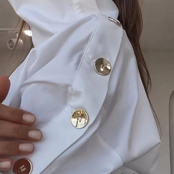 White Elegant Women's Button Down Long Sleeve Casual Shirt - Picture 4 of 5